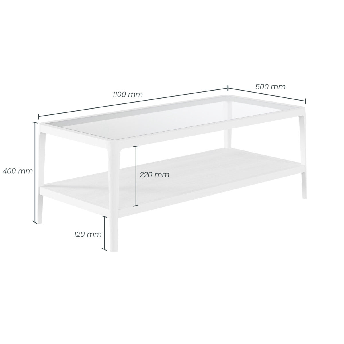 Abberley White Coffee Table with Glass Top & Shelf