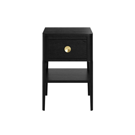 Abberley Black Bedside Table | 1 Drawer, Shelf & Brass Handle