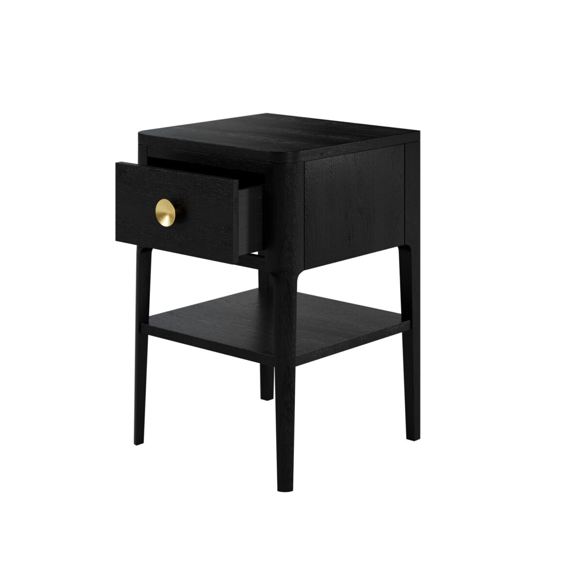 Abberley Black Bedside Table | 1 Drawer, Shelf & Brass Handle