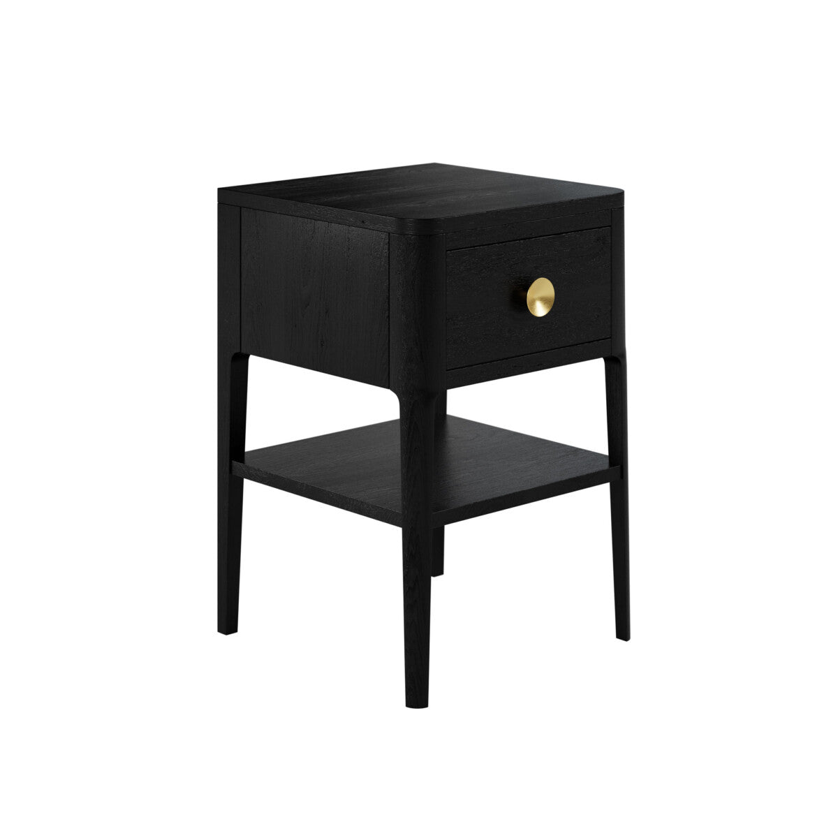 Abberley Black Bedside Table | 1 Drawer, Shelf & Brass Handle