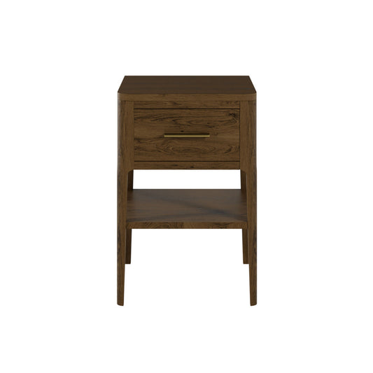 Abberley Brown Bedside Table | 1 Drawer, Shelf & Brass Handle