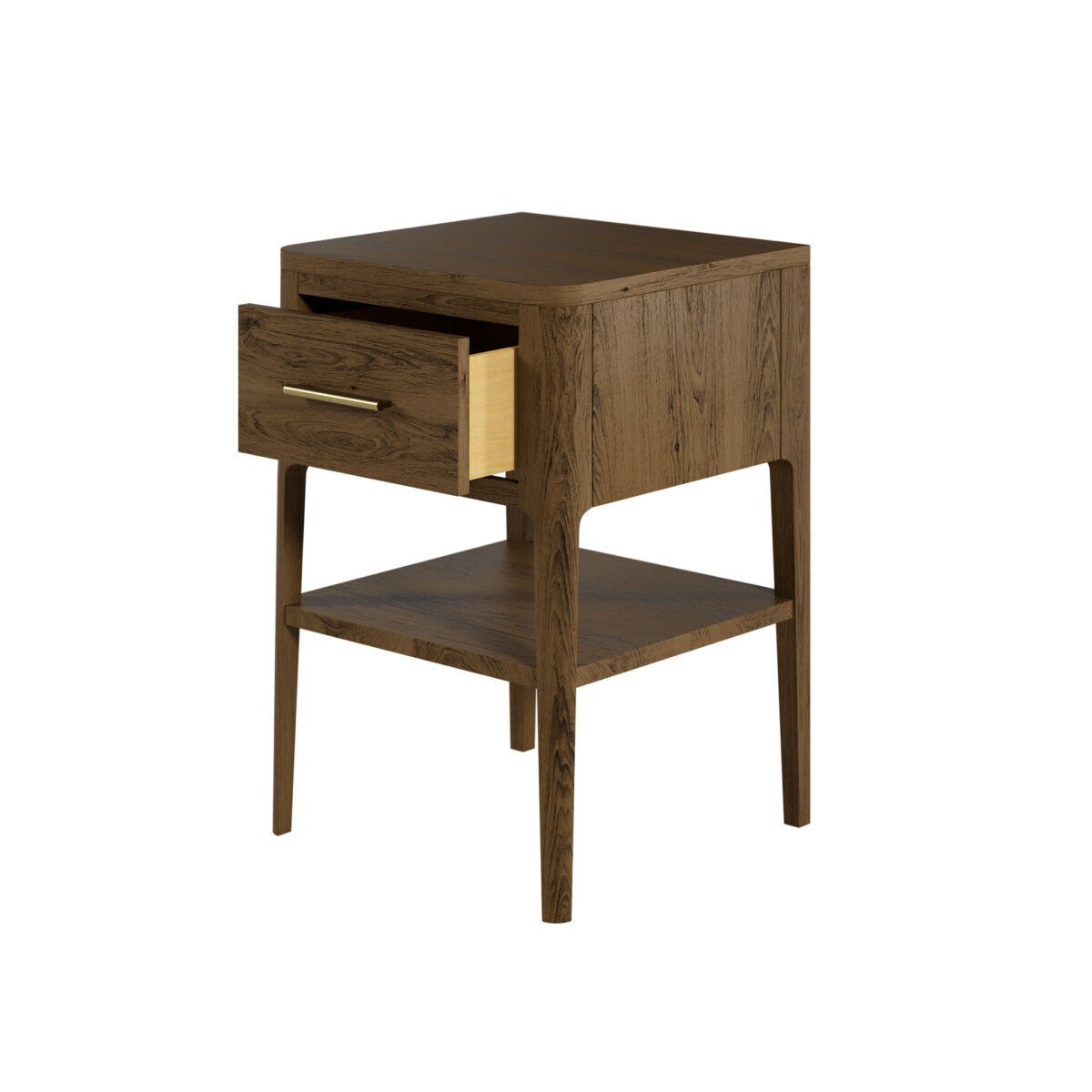 Abberley Brown Bedside Table | 1 Drawer, Shelf & Brass Handle