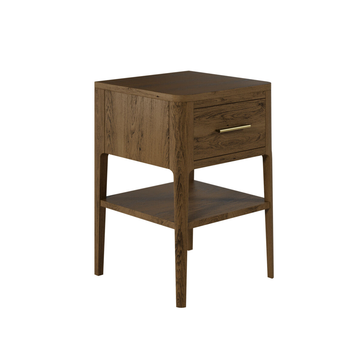 Abberley Brown Bedside Table | 1 Drawer, Shelf & Brass Handle