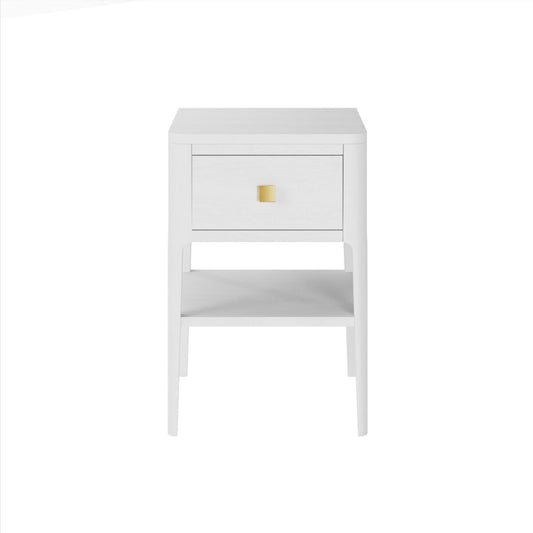 Abberley White Bedside Table | 1 Drawer, Shelf & Gold Handle