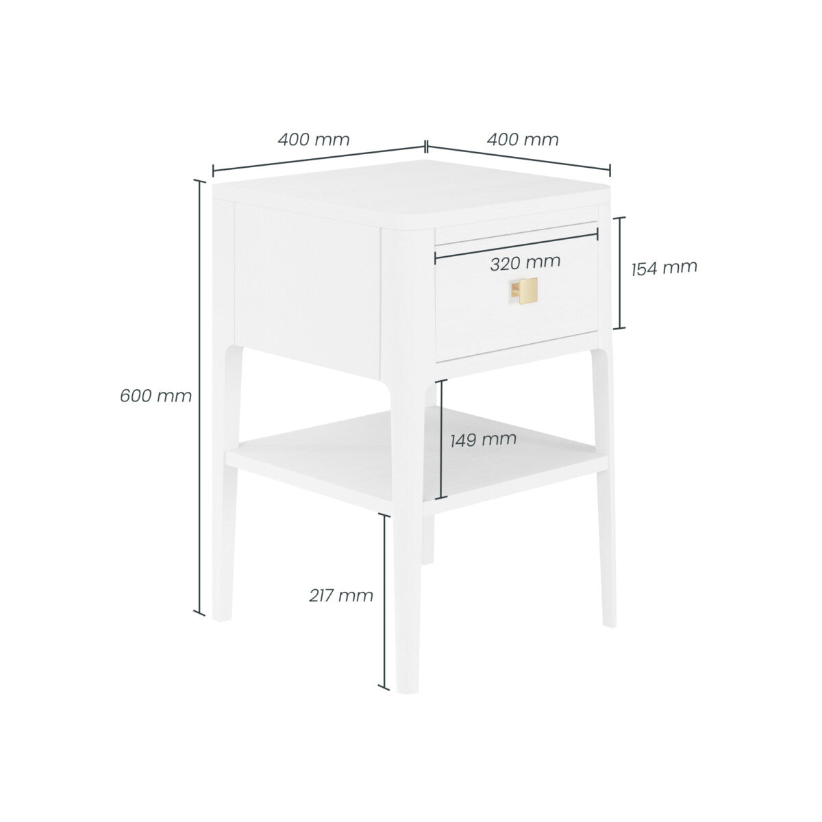 Abberley White Bedside Table | 1 Drawer, Shelf & Gold Handle