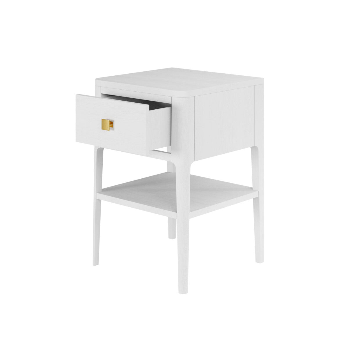 Abberley White Bedside Table | 1 Drawer, Shelf & Gold Handle