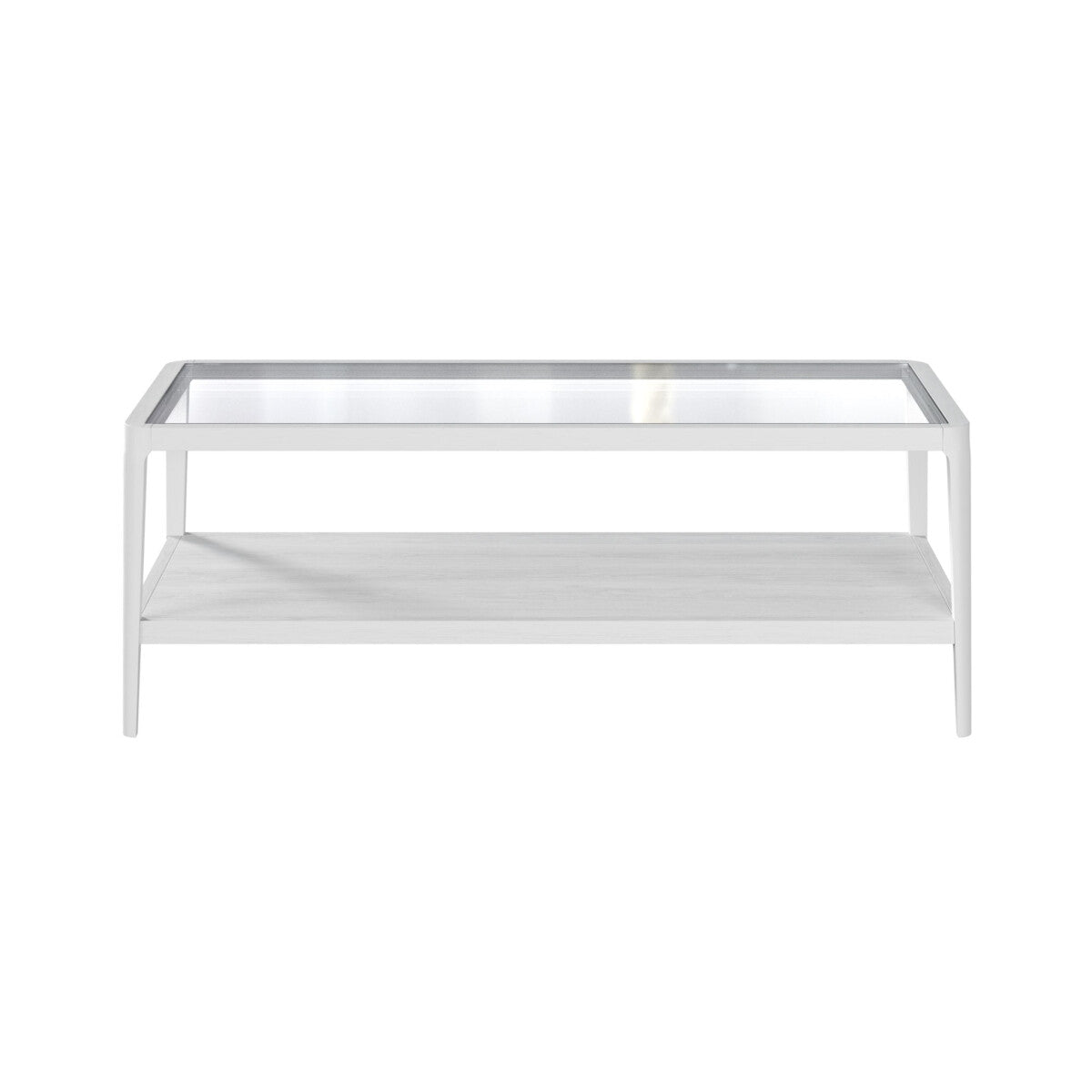 Abberley White Coffee Table with Glass Top & Shelf