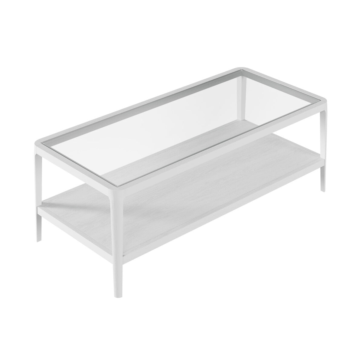 Abberley White Coffee Table with Glass Top & Shelf