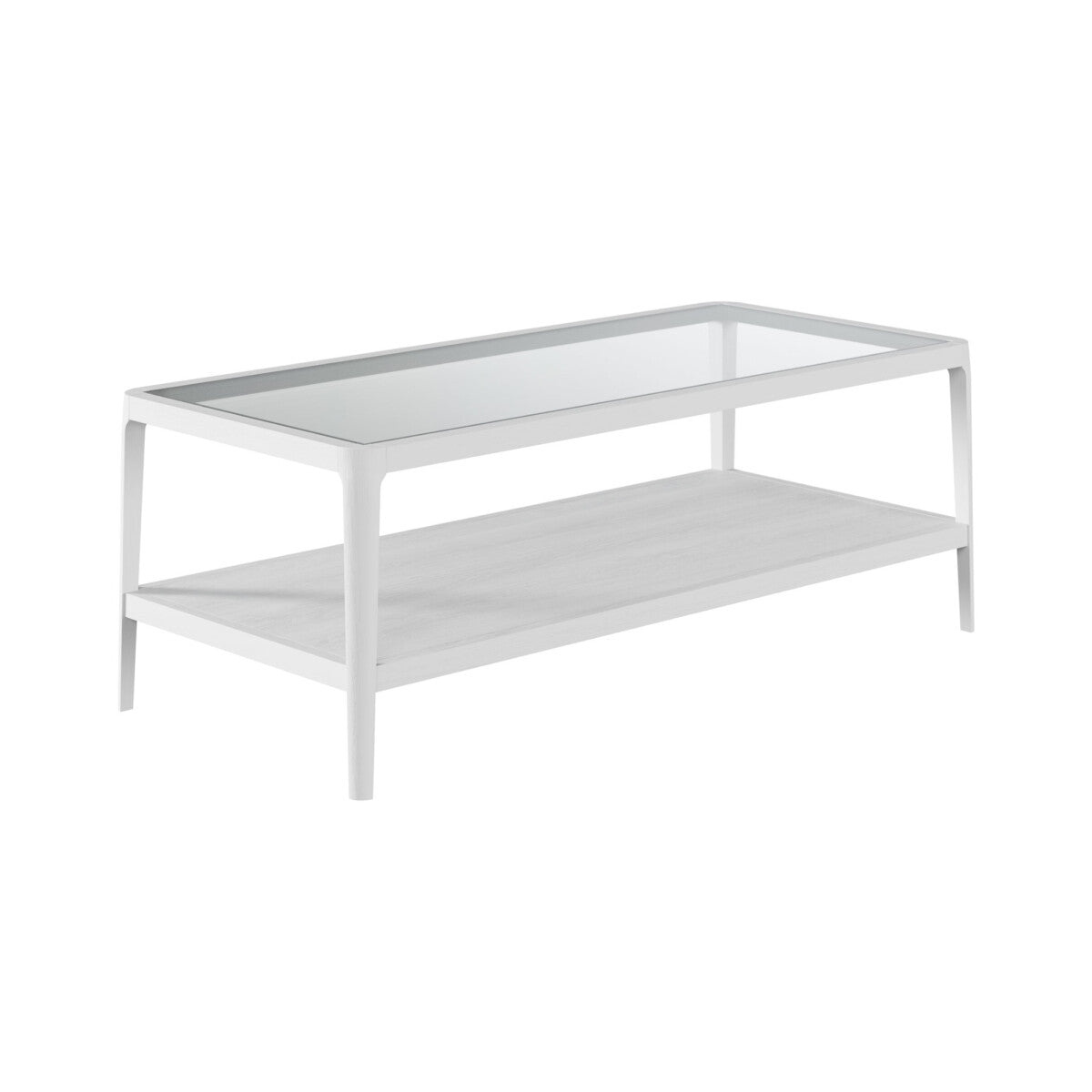Abberley White Coffee Table with Glass Top & Shelf