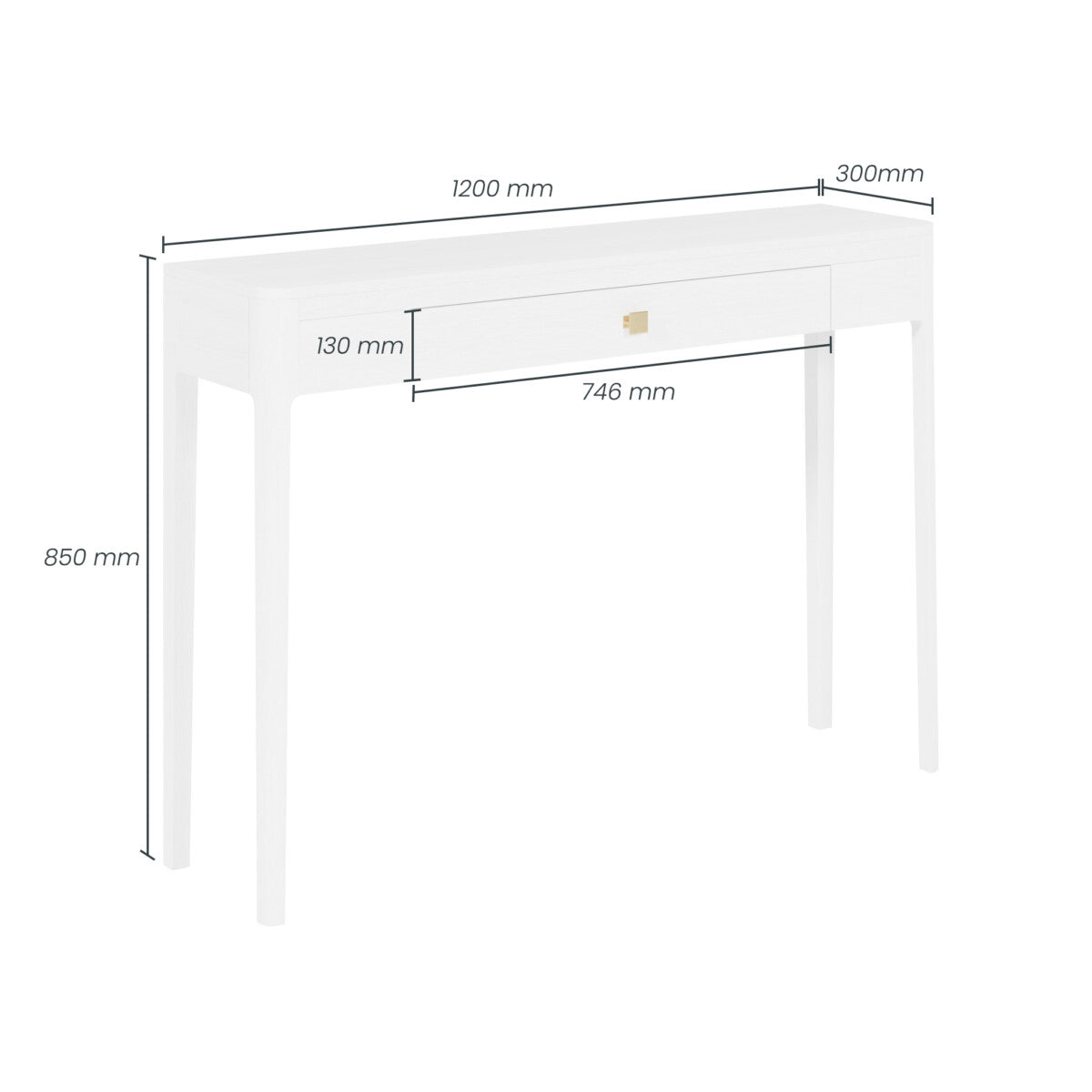 Abberley White Console Table | Solid Oak & Gold Handle
