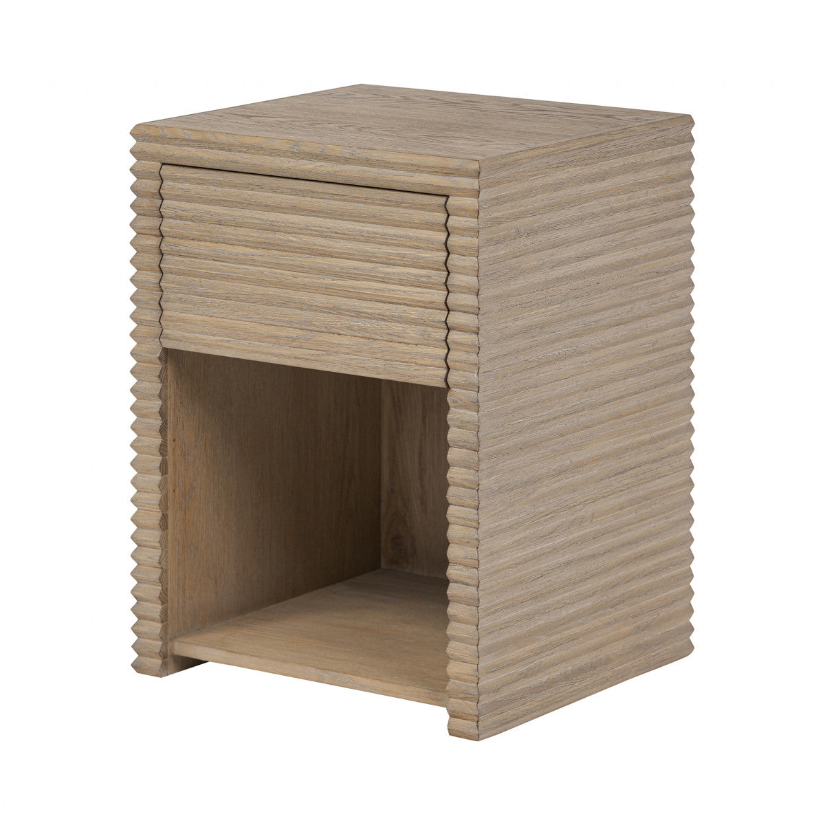 Wickham Ribbed Oak Bedside Table | 1 Drawer, Cubby Hole