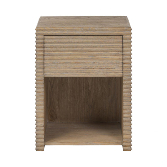 Wickham Ribbed Oak Bedside Table | 1 Drawer, Cubby Hole