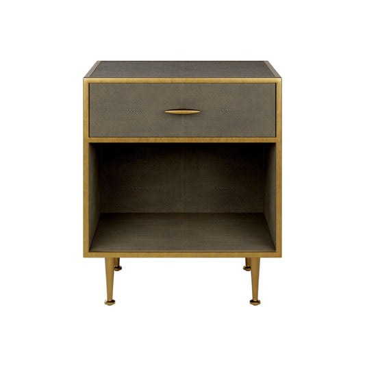 Hampton Bedside Table | Grey Shagreen with Brass Handle