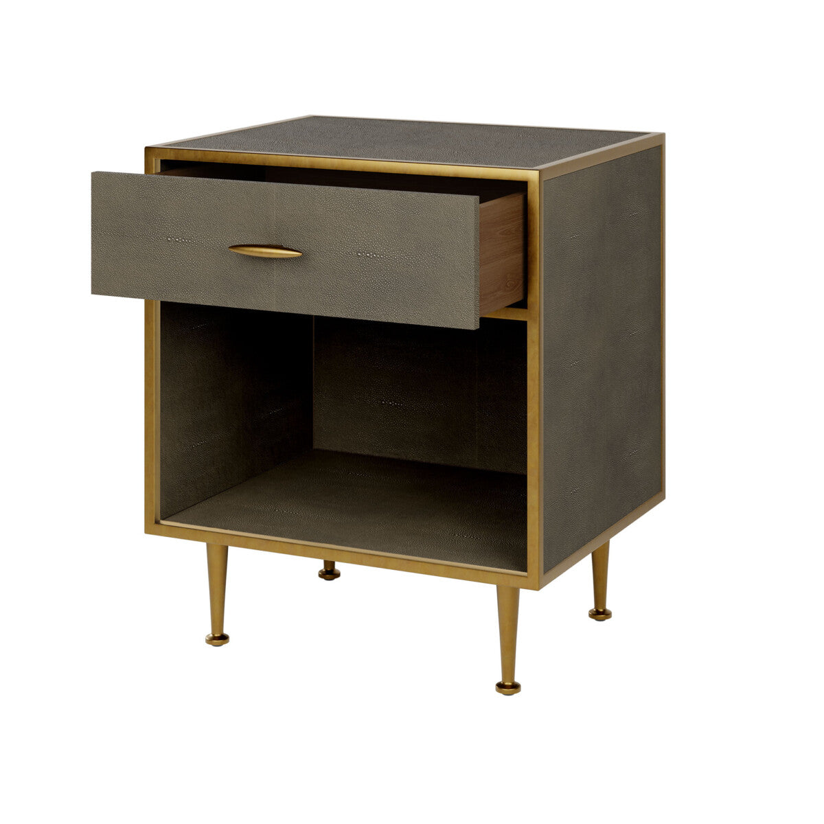 Hampton Bedside Table | Grey Shagreen with Brass Handle