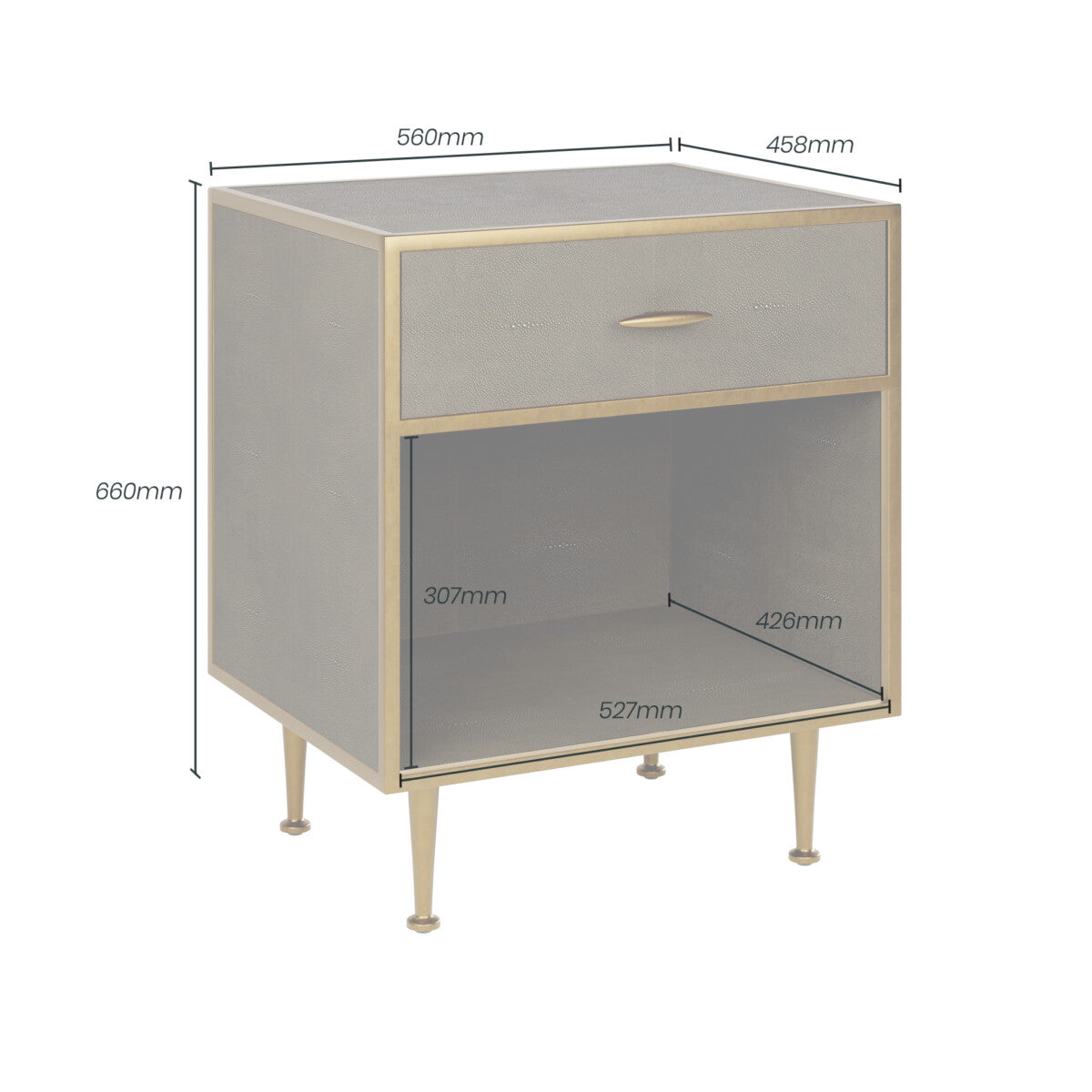 Hampton Bedside Table | Grey Shagreen with Brass Handle