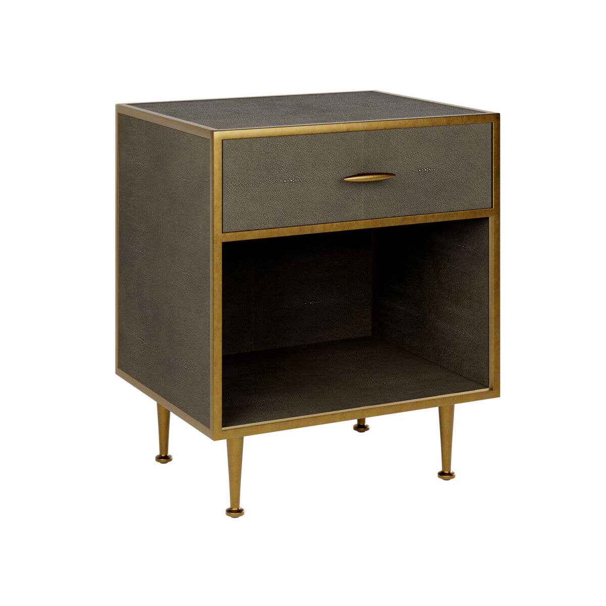 Hampton Bedside Table | Grey Shagreen with Brass Handle
