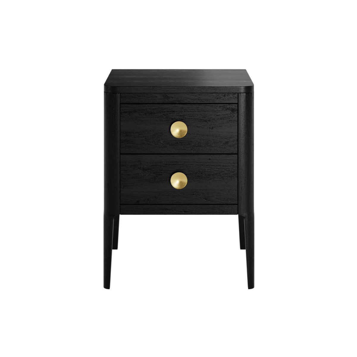 Abberley Black Bedside Table | 2 Drawers, Solid Oak & Brass Handles