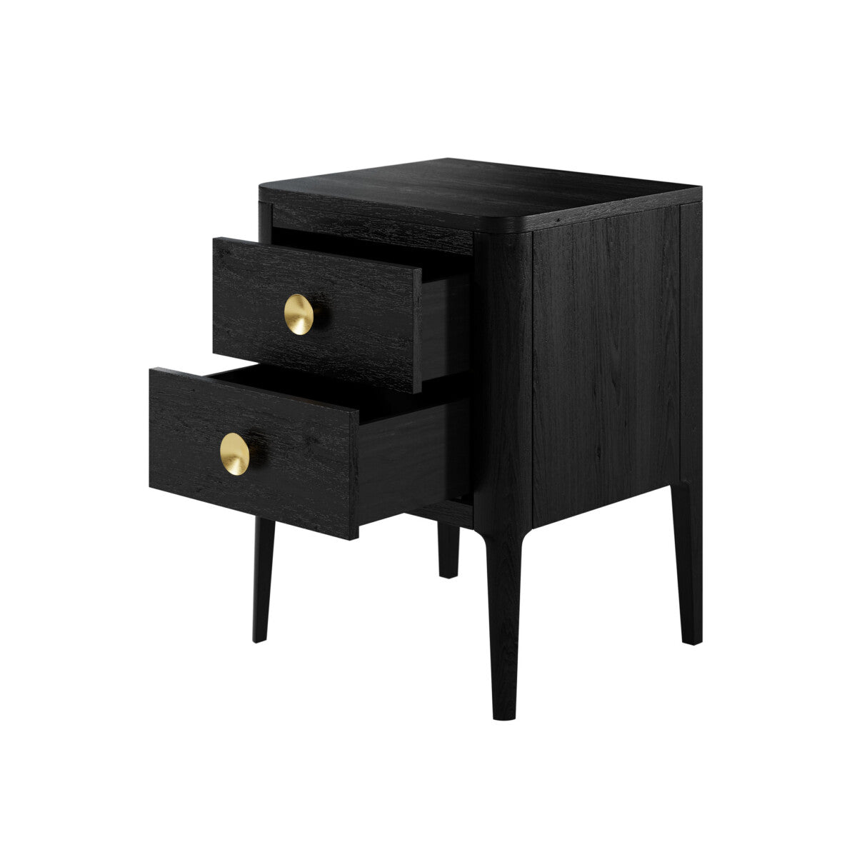 Abberley Black Bedside Table | 2 Drawers, Solid Oak & Brass Handles