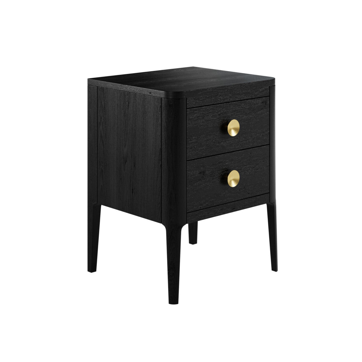 Abberley Black Bedside Table | 2 Drawers, Solid Oak & Brass Handles