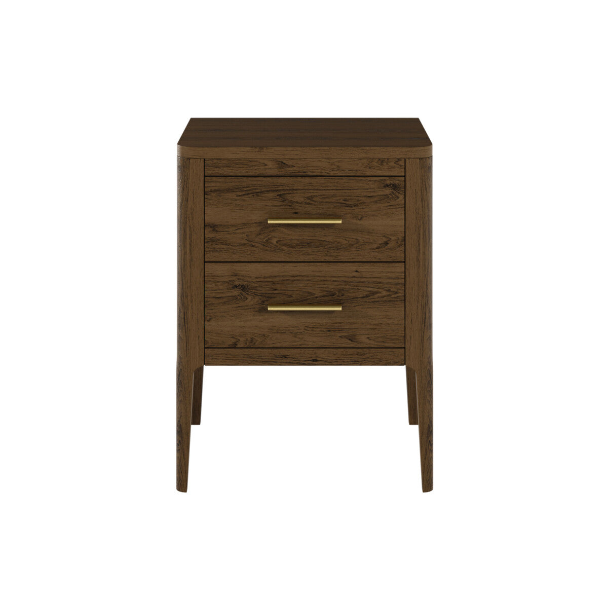 Abberley Brown Bedside Table | 2 Drawers, Solid Oak & Brass Handles