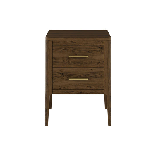 Abberley Brown Bedside Table | 2 Drawers, Solid Oak & Brass Handles