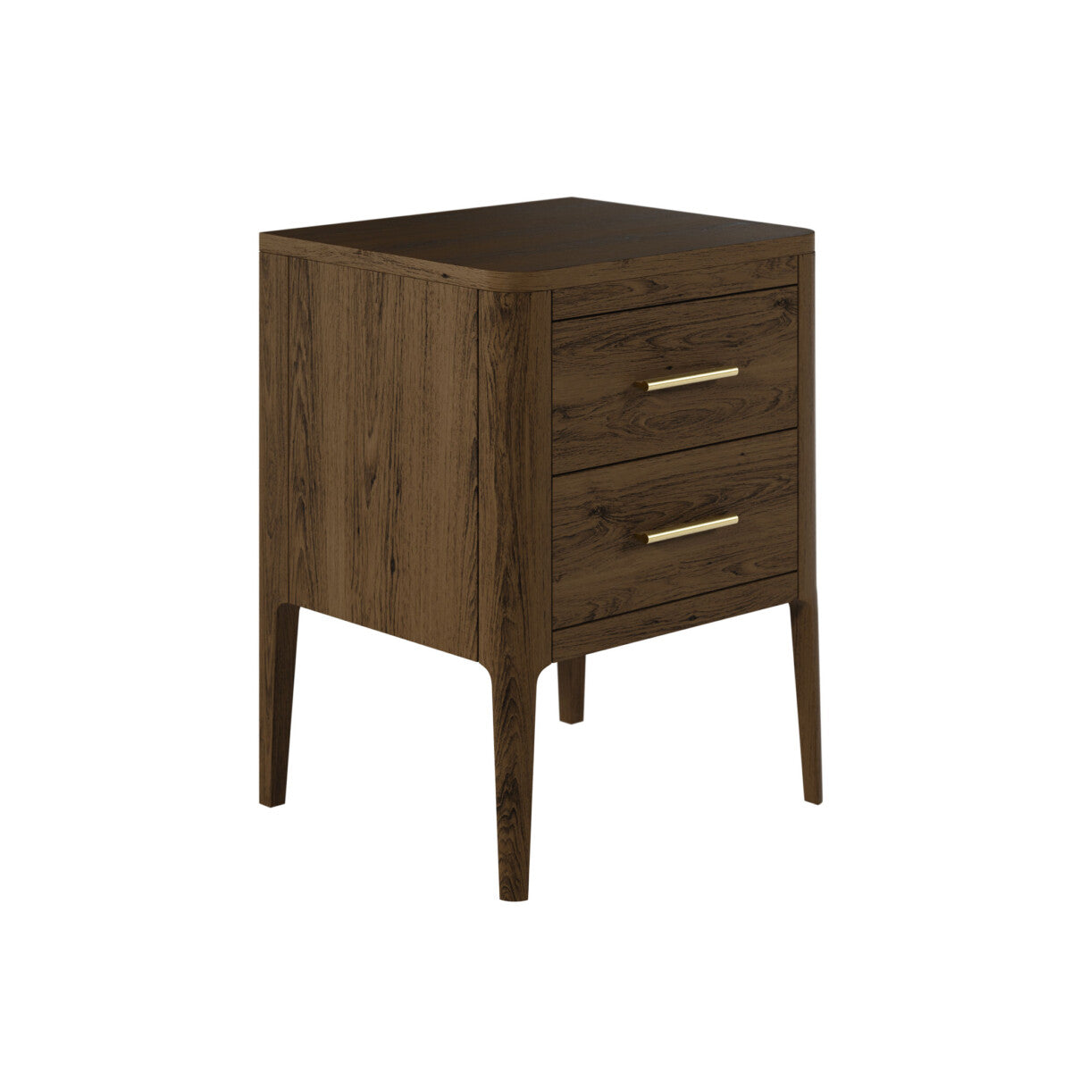 Abberley Brown Bedside Table | 2 Drawers, Solid Oak & Brass Handles