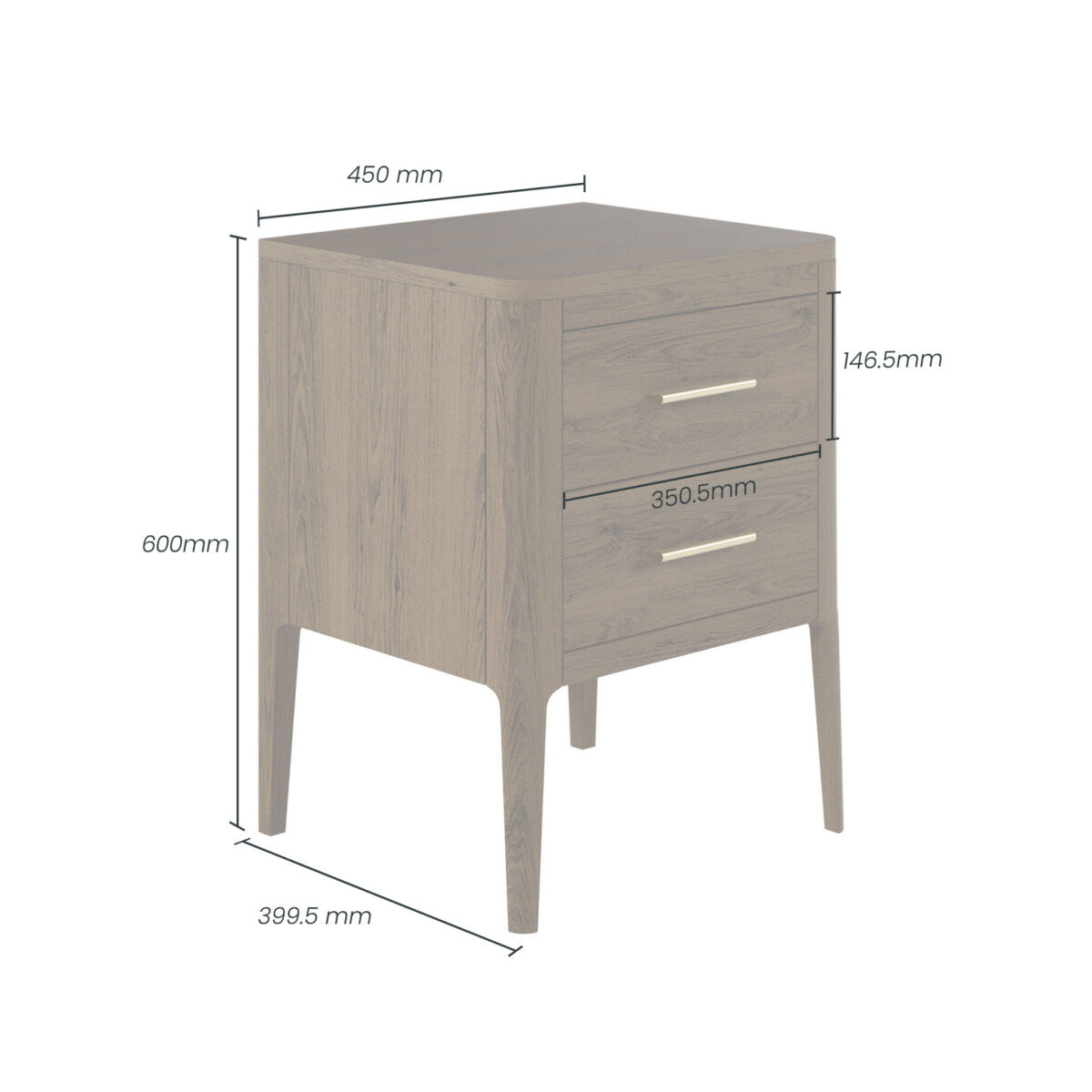 Abberley Brown Bedside Table | 2 Drawers, Solid Oak & Brass Handles