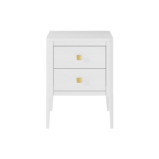 Abberley White Bedside Table | 2 Drawers & Gold Handles