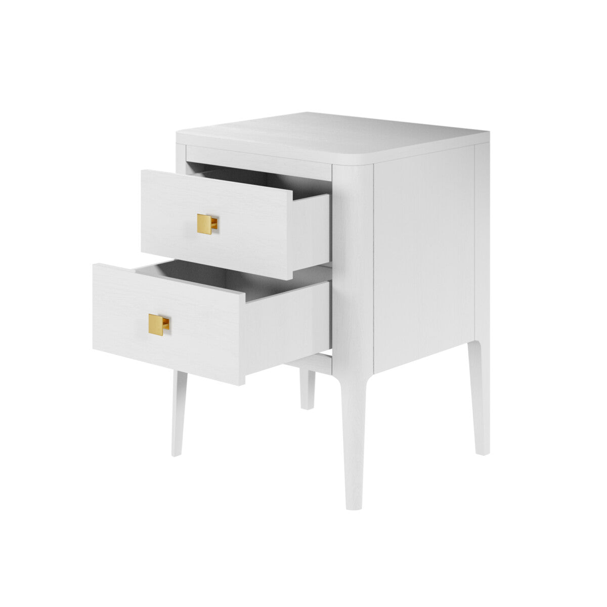 Abberley White Bedside Table | 2 Drawers & Gold Handles