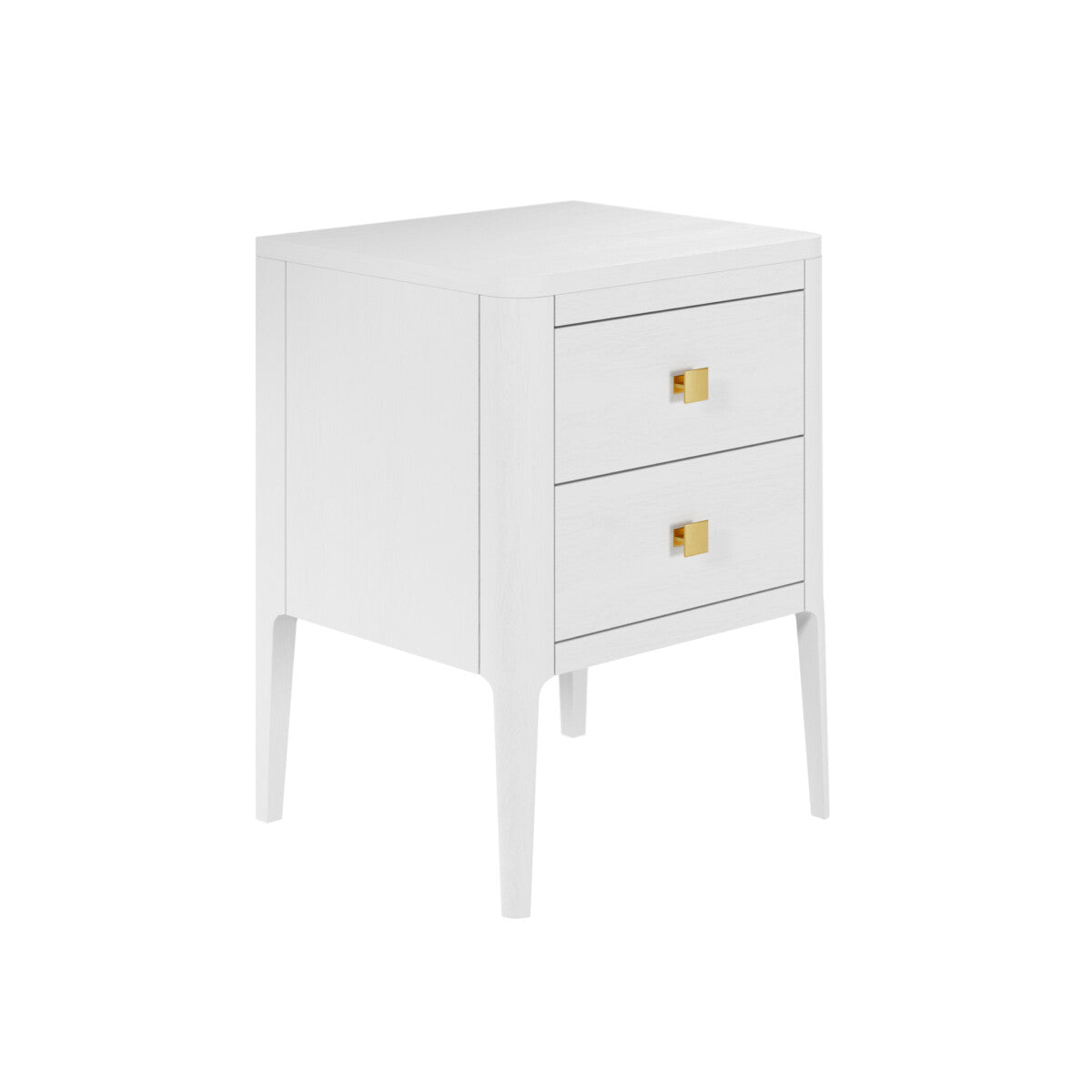 Abberley White Bedside Table | 2 Drawers & Gold Handles
