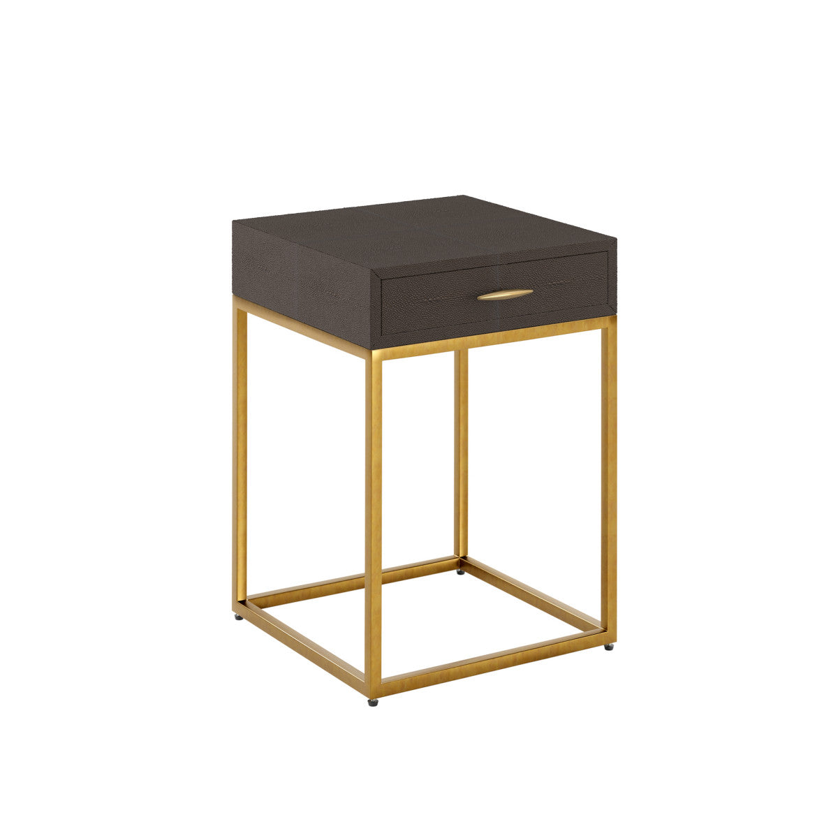 Hampton Bedside Table | Brown Shagreen with Brass Handle