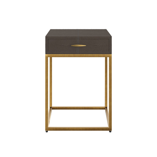 Hampton Bedside Table | Brown Shagreen with Brass Handle