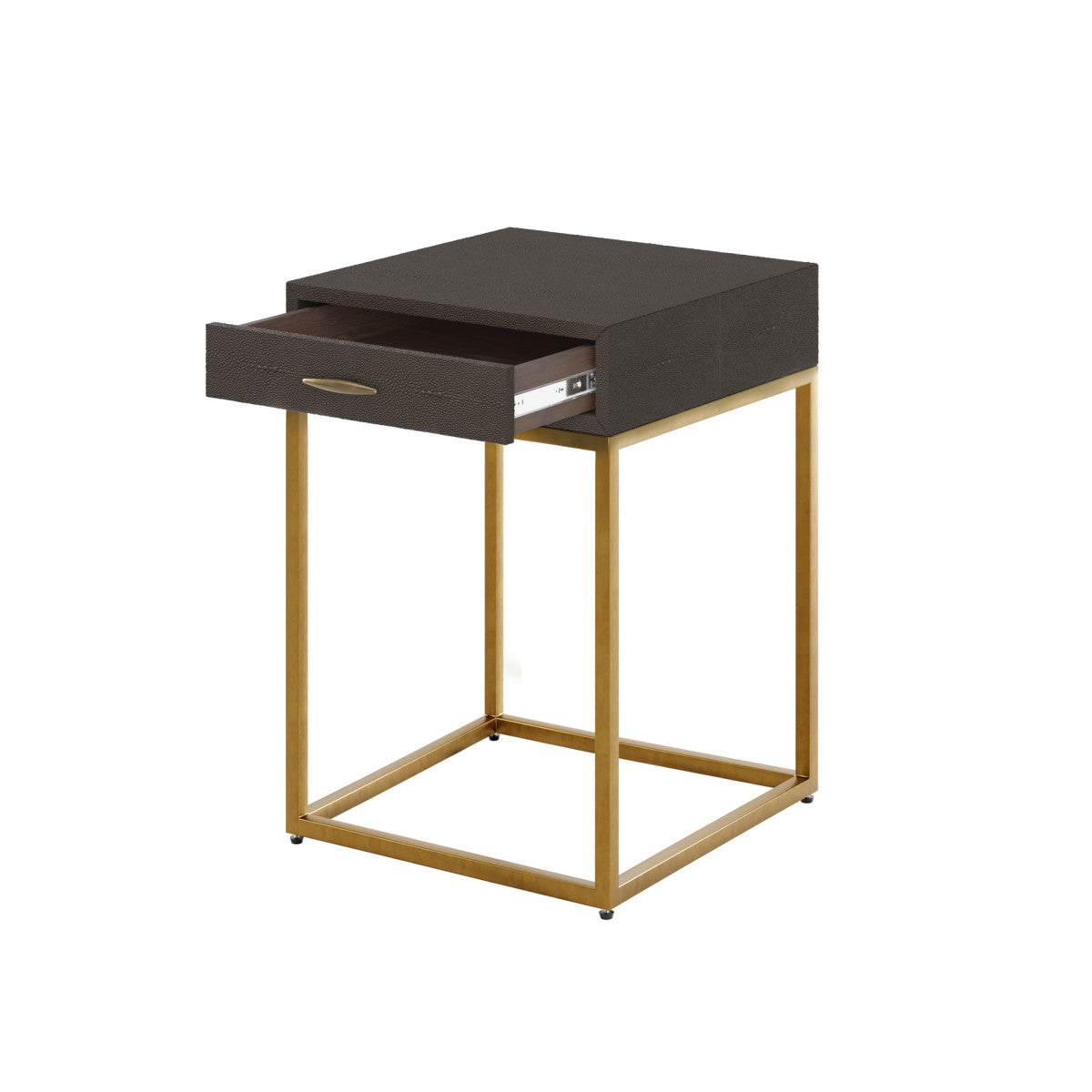 Hampton Bedside Table | Brown Shagreen with Brass Handle