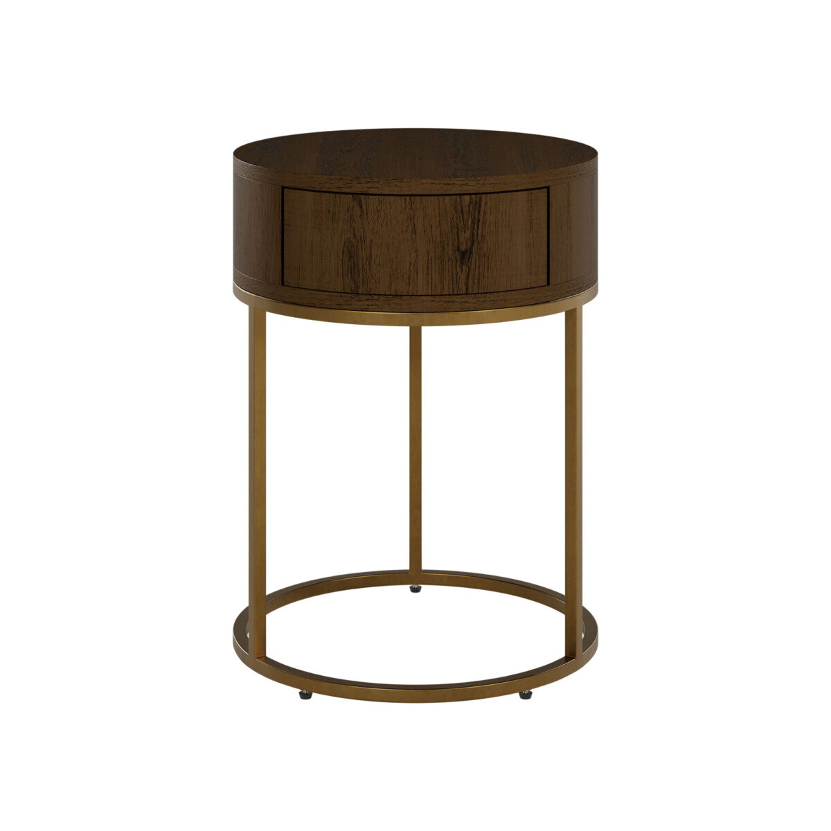 Hampton Bedside Table | Brown Round Wooden with Brass Legs