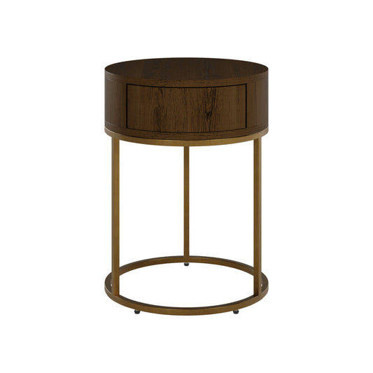 Hampton Bedside Table | Brown Round Wooden with Brass Legs