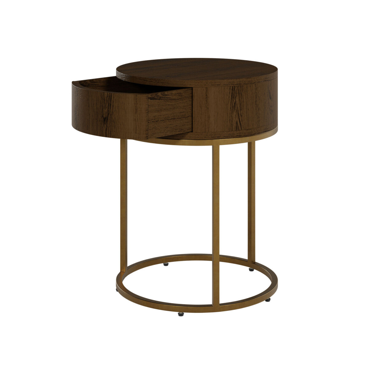 Hampton Bedside Table | Brown Round Wooden with Brass Legs