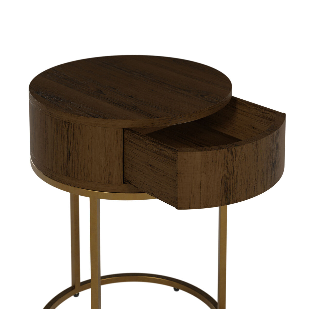 Hampton Bedside Table | Brown Round Wooden with Brass Legs