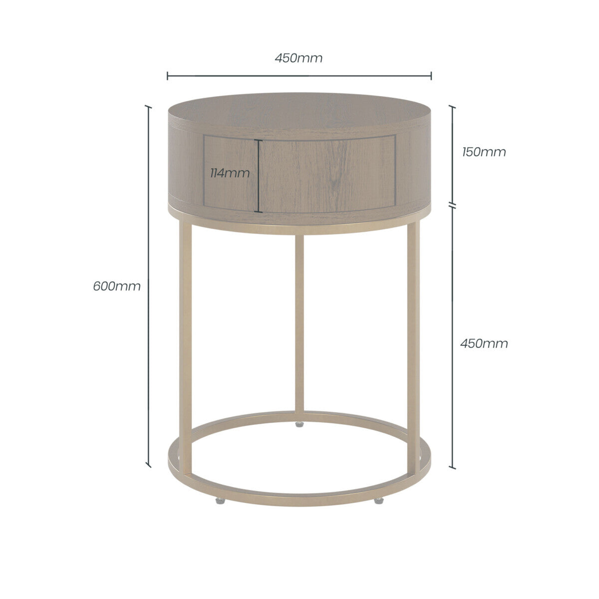 Hampton Bedside Table | Brown Round Wooden with Brass Legs