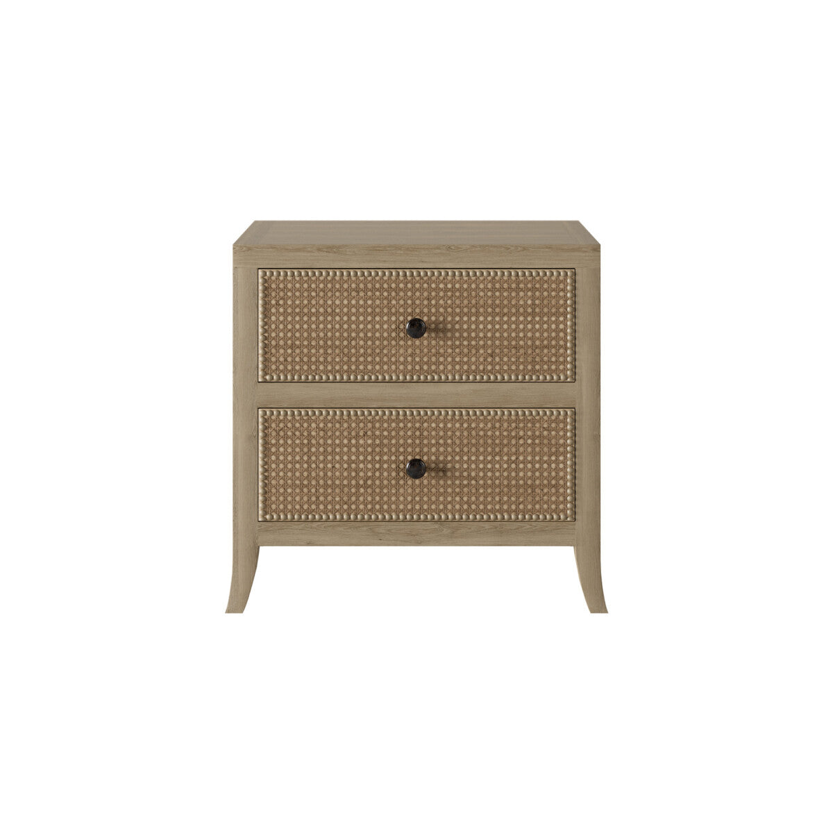 Witley Bedside Table | Two Drawers, Rattan Front, Gunmetal Handles