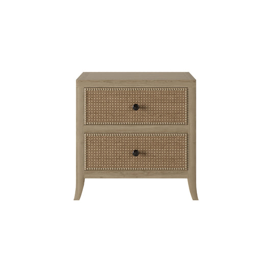 Witley Bedside Table | Two Drawers, Rattan Front, Gunmetal Handles