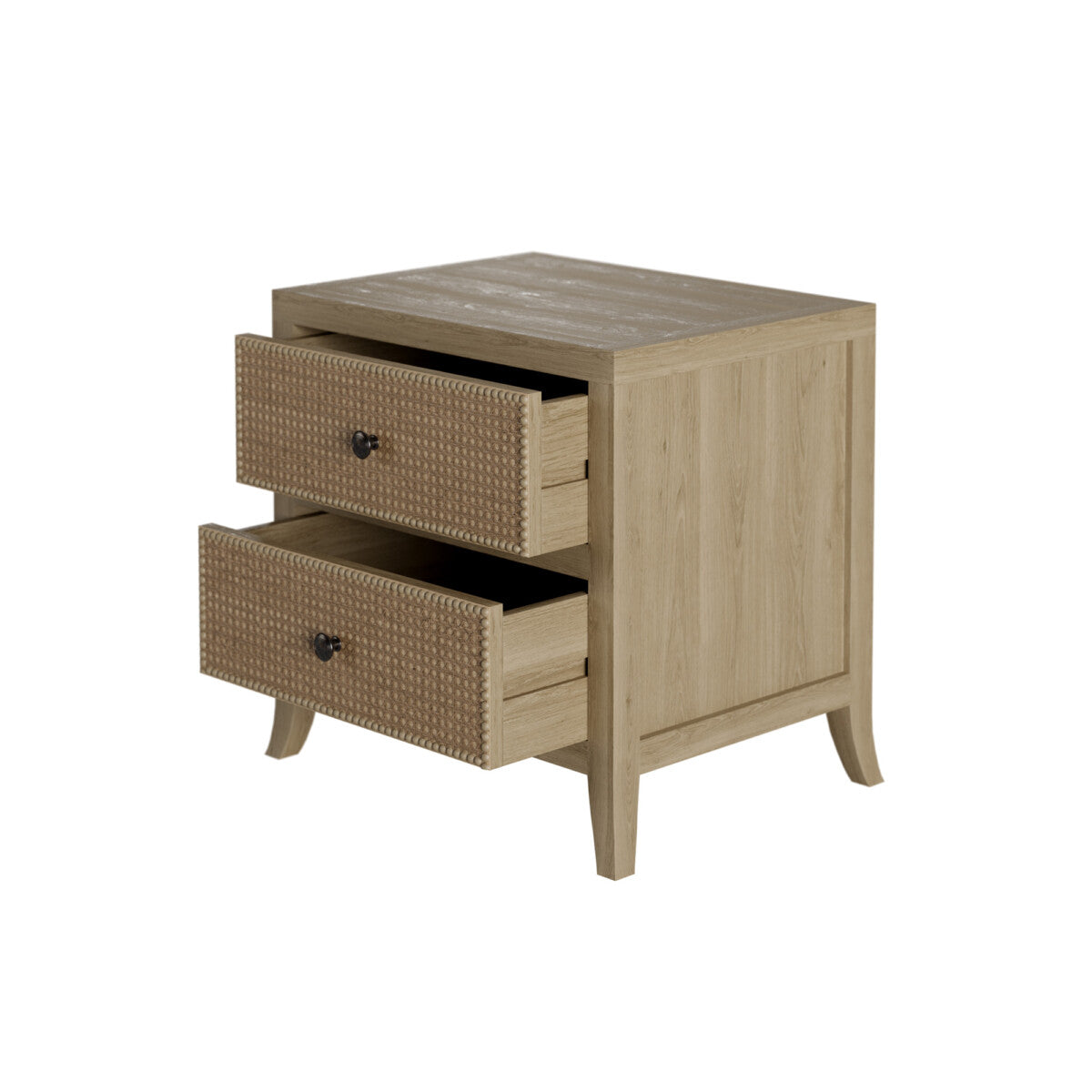Witley Bedside Table | Two Drawers, Rattan Front, Gunmetal Handles