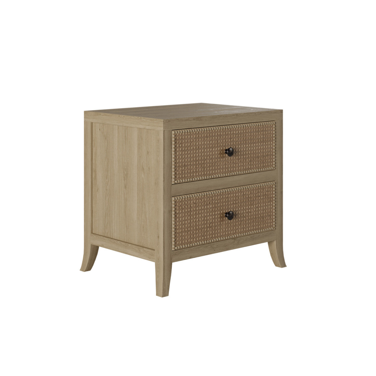 Witley Bedside Table | Two Drawers, Rattan Front, Gunmetal Handles
