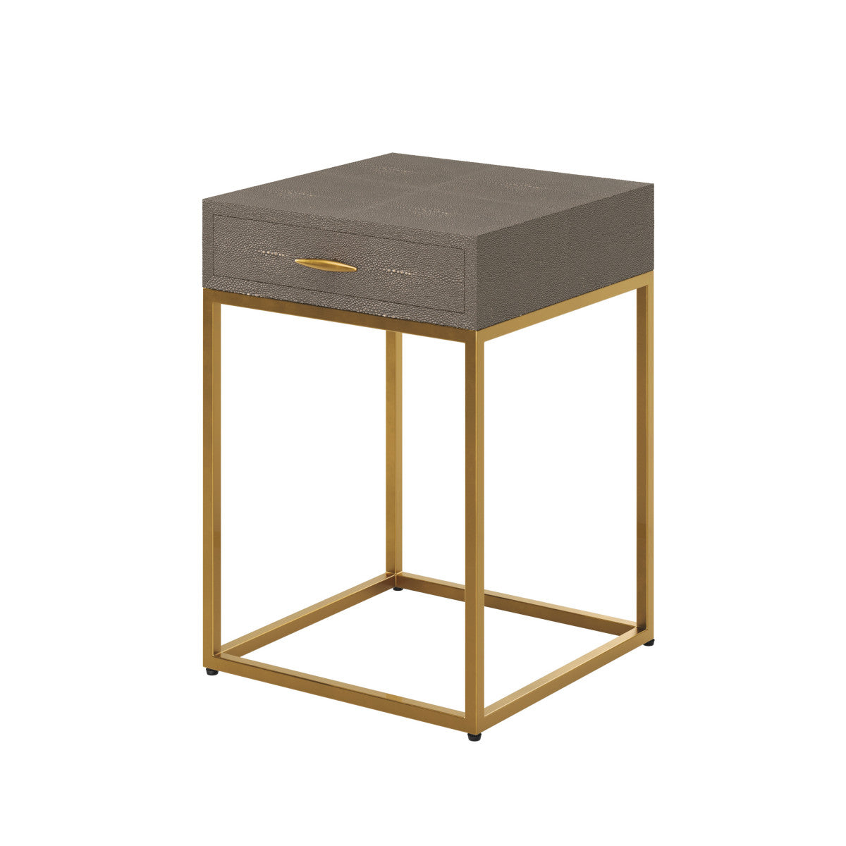 Hampton Bedside Table | Grey Shagreen with Brass Handle