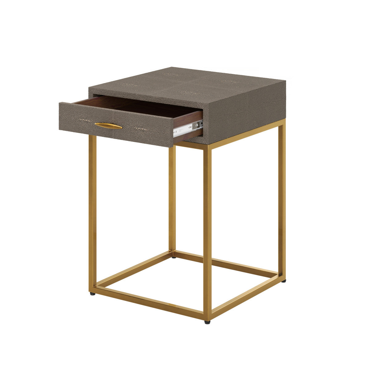 Hampton Bedside Table | Grey Shagreen with Brass Handle