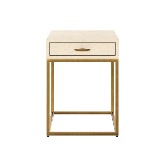 Hampton Bedside Table | Ivory Shagreen with Brass Handle