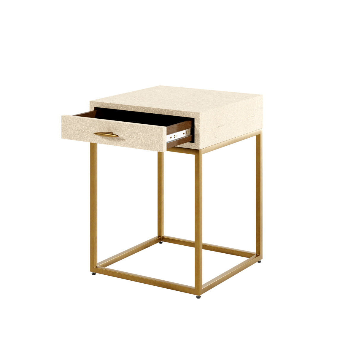 Hampton Bedside Table | Ivory Shagreen with Brass Handle