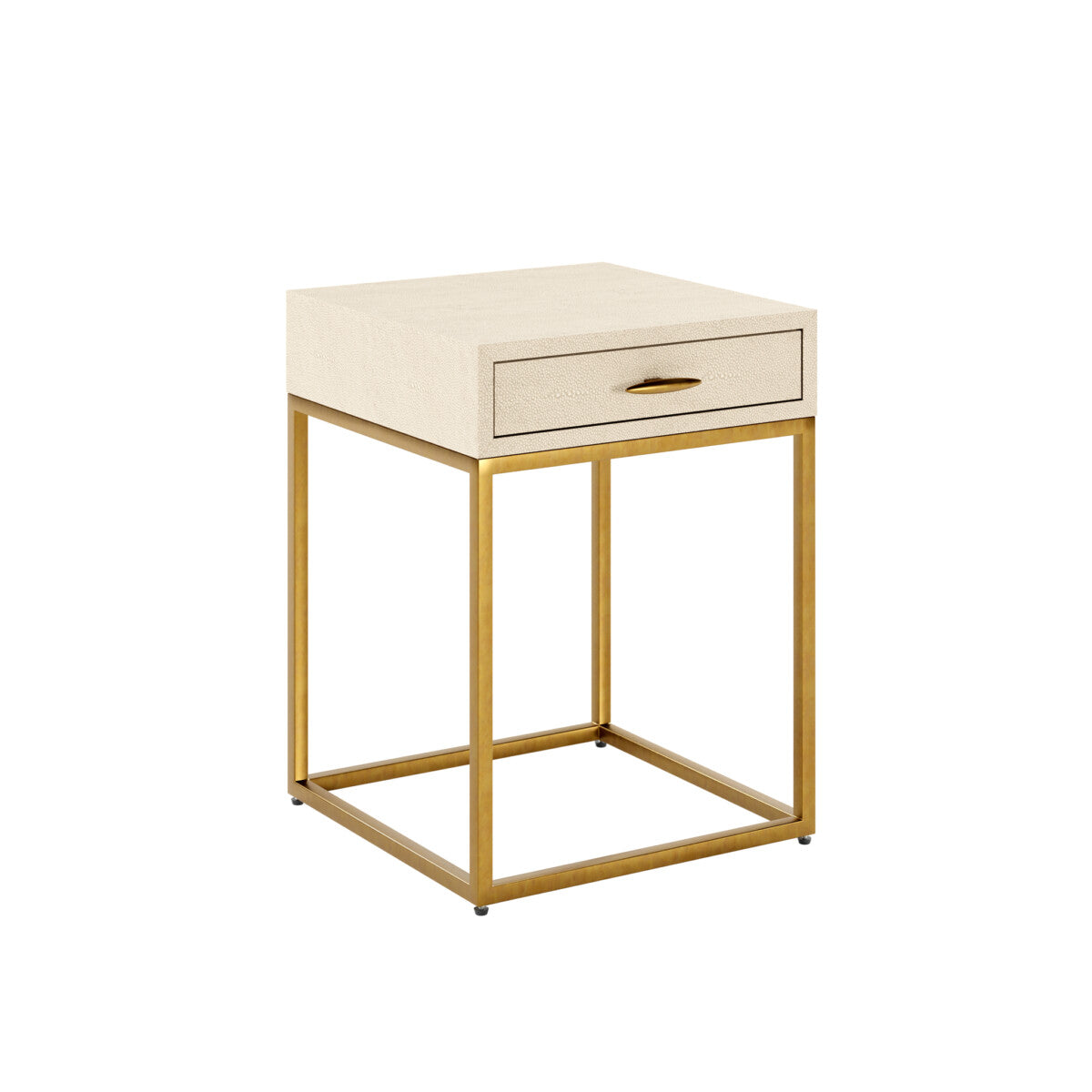 Hampton Bedside Table | Ivory Shagreen with Brass Handle