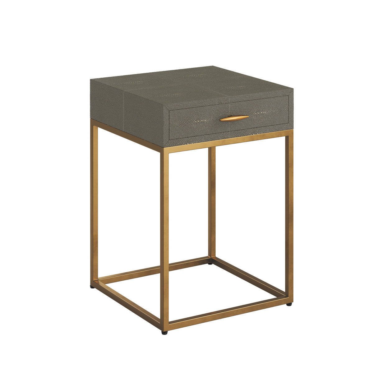 Hampton Bedside Table | Grey Shagreen with Brass Handle