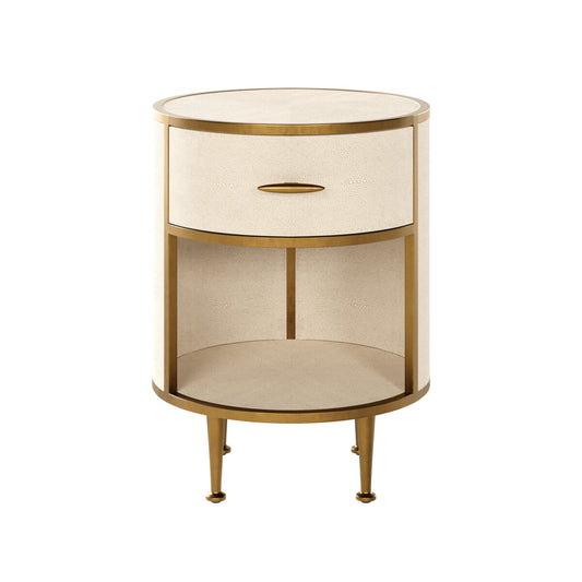 Hampton Bedside Table | Ivory Round Shagreen with Brass Legs