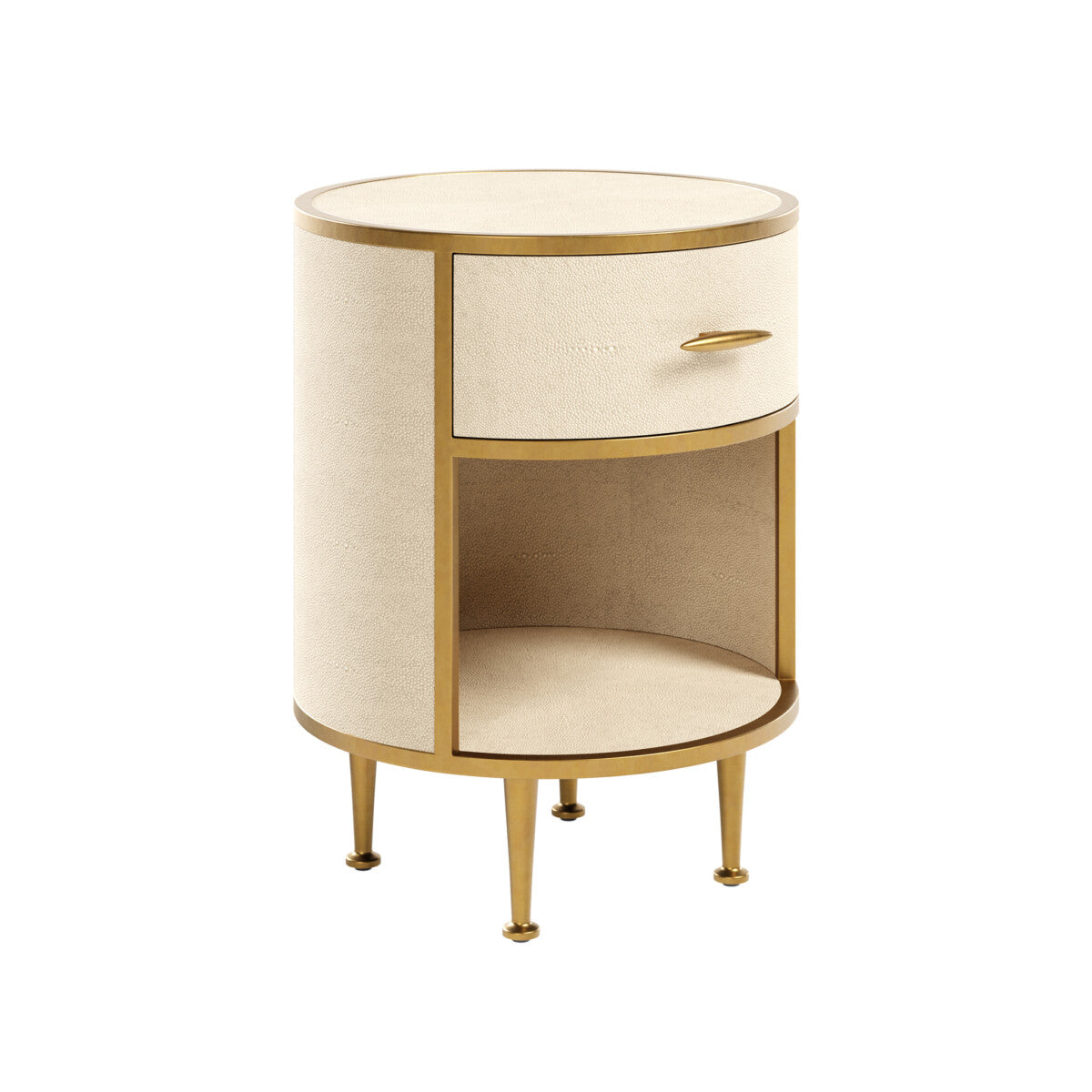 Hampton Bedside Table | Ivory Round Shagreen with Brass Legs